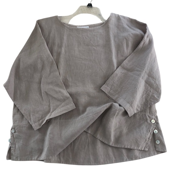 bryn Walker Tops - bryn Walker Taupe Button-Side Linen Tunic